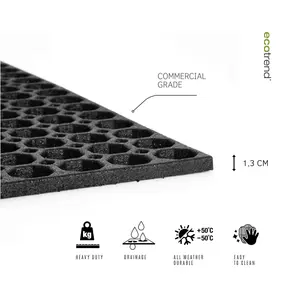 Nicoman Black Honeycomb Heavy duty Door mat, 75cm x 45cm