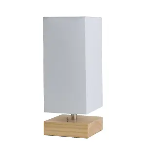 ValueLights Modern Pine Wood & White Bedside Table Lamp with USB Charging Port - Includes 4w LED Bulb 3000K Warm White