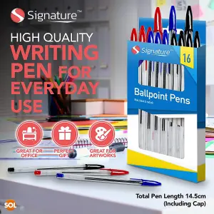 32pk Coloured Ballpoint Pen Set - Blue Pens, Red Pens, Black Ballpoint Pens for Stationery Sets - Biro Pens Multipack