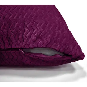 Moneeba Snug Soft Chevron Patterned Mink Moda Plush Cushion Aubergine / 56cm x 56cm