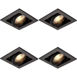 4 PACK Single Recessed Boxed Downlight - 50W GU10 Reflector - Matt Black