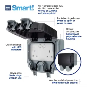 BG 13A Grey 2 gang Outdoor Smart weatherproof switched socket