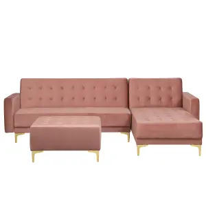 Corner Sofa with Ottoman ABERDEEN Pink Velvet Left Hand