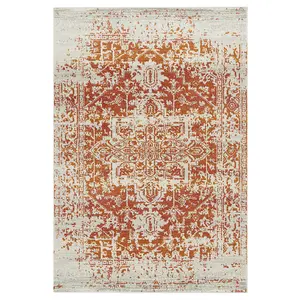 Traditional Orange Rug, Floral Bedroom Rug, Stain Resistant DiningRoom Rug, Easy to Clean Rug-200cm X 290cm