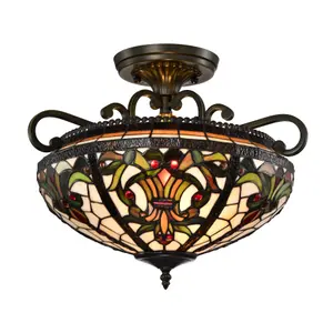 BELOFAY Tiffany Ceiling Light Semi Flush Stained Glass Handmade Uplighter Shade Ceiling Lights for Living Room, 16x11 Inches