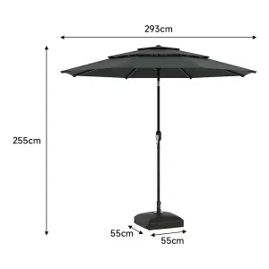 Dark Grey Garden 3-Tier Umbrella with Crank and Tilt