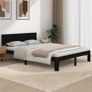 Berkfield Bed Frame Black Solid Wood 150x200 cm King Size