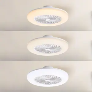 White 5 Blades Acrylic LED Dimmable Ceiling Fan Light Adjustable Speed with Remote Control 55 cm