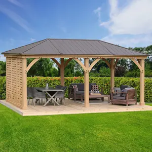 Meridian Gazebo 12ft x 20ft (3.7m x 6.2m) with Privacy Wall & Wooden Bar Counter