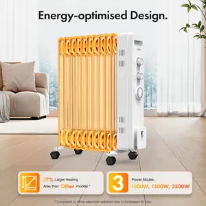 VonHaus Oil Filled Radiator 11 Fin, Oil Heater Portable Electric Free Standing 2500W for Home, Office, Any Room