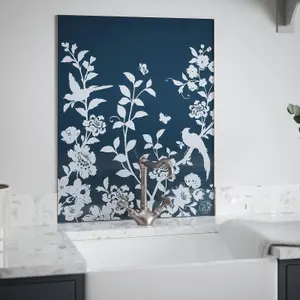 Laura Ashley Oriental Garden Midnight Seaspray Special Edition Glass Kitchen Self Adhesive Splashback 600 x 750mm