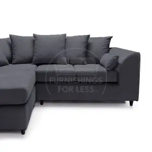 Casper Soft Chenille Fabric 3 to 4 Seater L Shaped Corner Sofa Black Left Hand Facing - Scatter Back