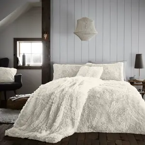 Wilfred Solid Colour Duvet Cover Set with Pillowcases Cream / Double - 2 Standard Pillowcases