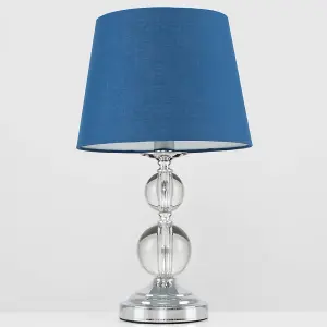 ValueLights Gatto Chrome & Acrylic Ball Touch Table Lamp with Navy Blue Light Shade - with 5w LED Dimmable Candle Bulb