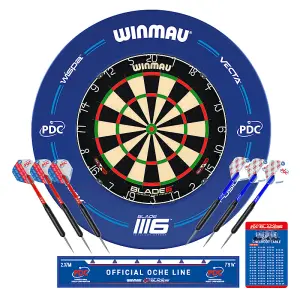 Winmau Professional PDC Dart Set includes Blade 6 Dartboard, PDC Surround, 2 Sets of Darts, Official Oche Line