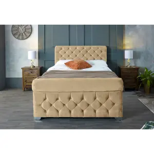 Veneta Plush Velvet Beige Bed Frame