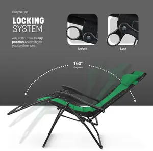 KEPLIN Set of 2 Green Heavy Duty Textoline Zero Gravity Chairs for Garden Light Reclining Patio Sun Loungers