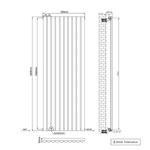 Right Radiators 1600x590mm Vertical Single Oval Column Designer Radiator Black