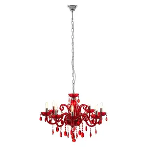 Interiors by Premier Murano Chrome & Red Crystal Glass Chandelier