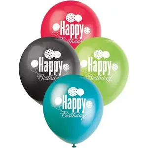 Unique Party Cheer Latex Happy Birthday Balloons (Pack of 8) Red/Black/Green/Blue (One Size)