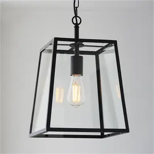 Hanging Ceiling Pendant Light - Matt Black & Clear Glass - 10W LED E27