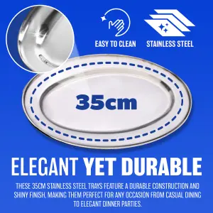 Stainless Steel Oval Rice Tray Plate Serving Dish Platter Meat Buffet Kitchen 35cm