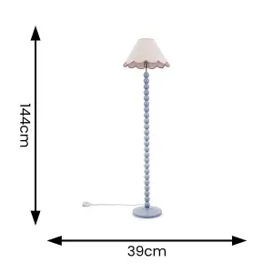 ValueLights Bobbles Powder Blue Bobbin Floor Lamp with Pink Trim Scallop Shade - LED Bulb Included