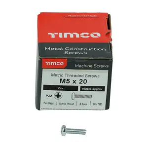 TIMCO Machine Pan Head Silver Screws - M5 x 20