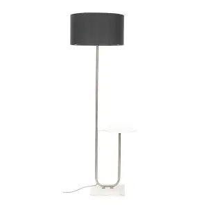 ValueLights Tavel Brushed Chrome Silver Floor Lamp with Table and Charcoal Shade