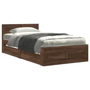 Berkfield Bed Frame with Headboard without Mattress Brown Oak 75x190 cm Small Single