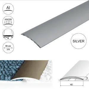 A13 40mm Anodised Aluminium Self Adhesive Door Threshold Strip - Silver, 0.93m