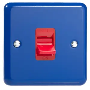 Varilight 45A Cooker Switch (Single Plate, Red Rocker) Reflex Blue