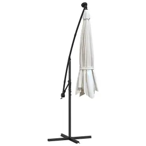 Berkfield Hanging Parasol with LED Lighting 300 cm Sand Metal Pole