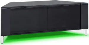 MDA Designs CORVUS Corner-Friendly Black Cabinet with BeamThru Glass Doors for Flat Screen TVs up to 50" with LED Lights