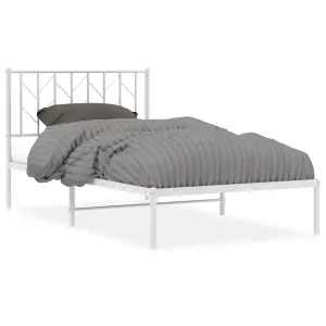 Berkfield Metal Bed Frame without Mattress with Headboard White 100x200cm