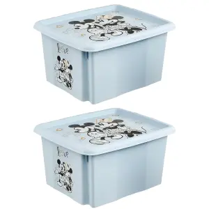 Keeeper Set of 2 Mickey Mouse Turn Around Stackable Box 24 Litre with Lid - Cloudy Blue