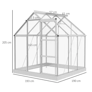 Outsunny 6 x 6ft Walk-In Polycarbonate Greenhouse with Foundation Window Silver