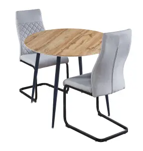 Hallowood Furniture Cullompton Round Dining Table 90cm with 2 High Back Grey Chairs