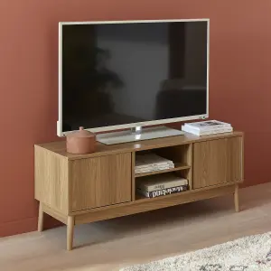 sweeek. 120cm TV stand with wood effect and 2 doors Dune Natural 120x39x48 cm