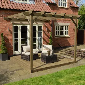 Wall Mounted Pergola and Decking Kit - L240 x W240 x H270  cm - Rustic Brown