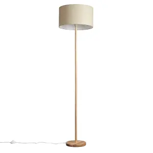 ValueLights Heather Modern Light Wood Floor Lamp with Beige Fabric Shade