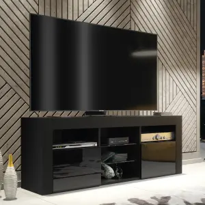 TV Unit 145cm Modern Black with High Gloss Doors - Creative Furniture