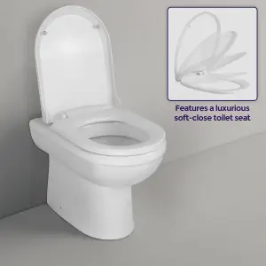 Nes Home Melbourne Back To Wall Vitreous Ceramic Modern White Toilet Pan, Soft Close Seat