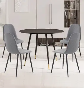 Hallowood Furniture Finley Small Round Dining Table in Black Finish with 4 Dark Grey Fabric Chairs