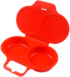 Good2Heat Microwave Cookware Red Round Plastic BPA Free 2 Egg Poacher Kitchen Tool Cooking Accessory