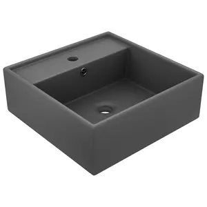 Berkfield Luxury Basin Overflow Square Matt Dark Grey 41x41 cm Ceramic