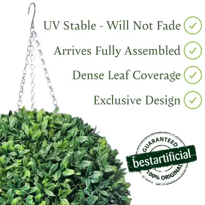 Best Artificial 38cm Green Olive Grass Hanging Basket Topiary Ball - Suitable for Outdoor Use - Weather & Fade Resistant