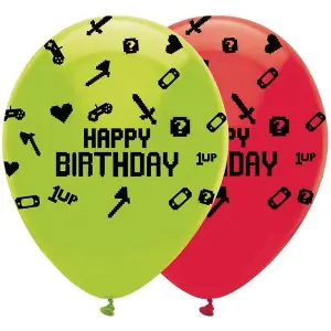 Creative Party Latex Digital Gaming Birthday Balloons (Pack of 6) Green/Red/Black (One Size)