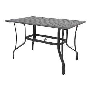 120cm L Garden Metal Slatted Coffee Table Outdoor Rectangle Table in Black