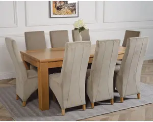 Dakota 182 x 92 cm Chunky Oak Large Dining Table and 8 Chairs Dining Set with Lola Grey Fabric Chairs